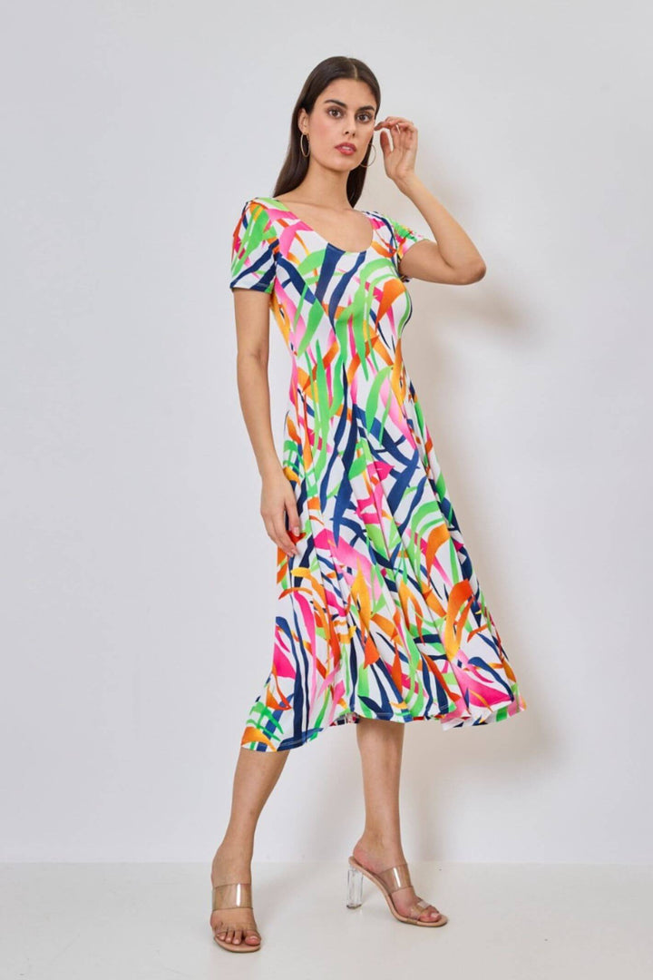 Ecru Chloe Leaf Print Flared Dress