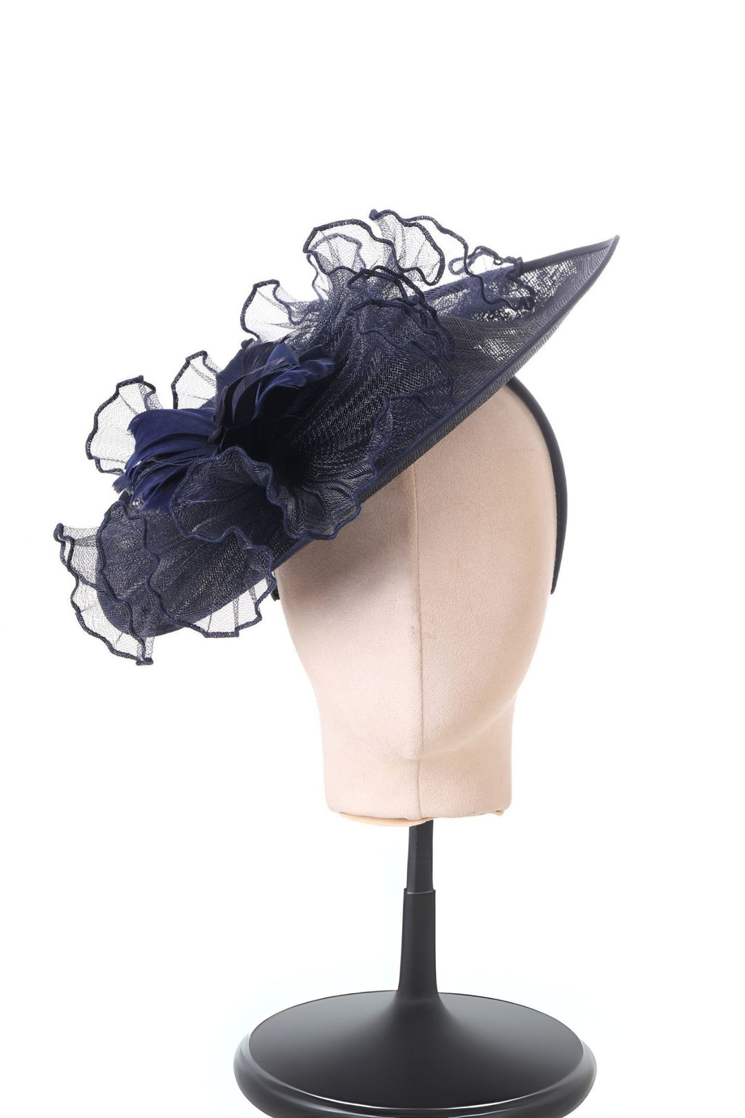 Elegant Fascinator Hat With Feather Flower Navy