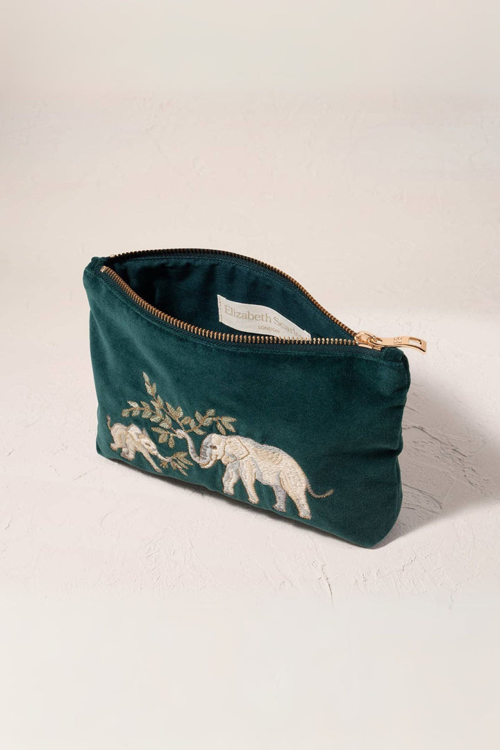 Elephant Herd Emerald Green Velvet Mini Pouch