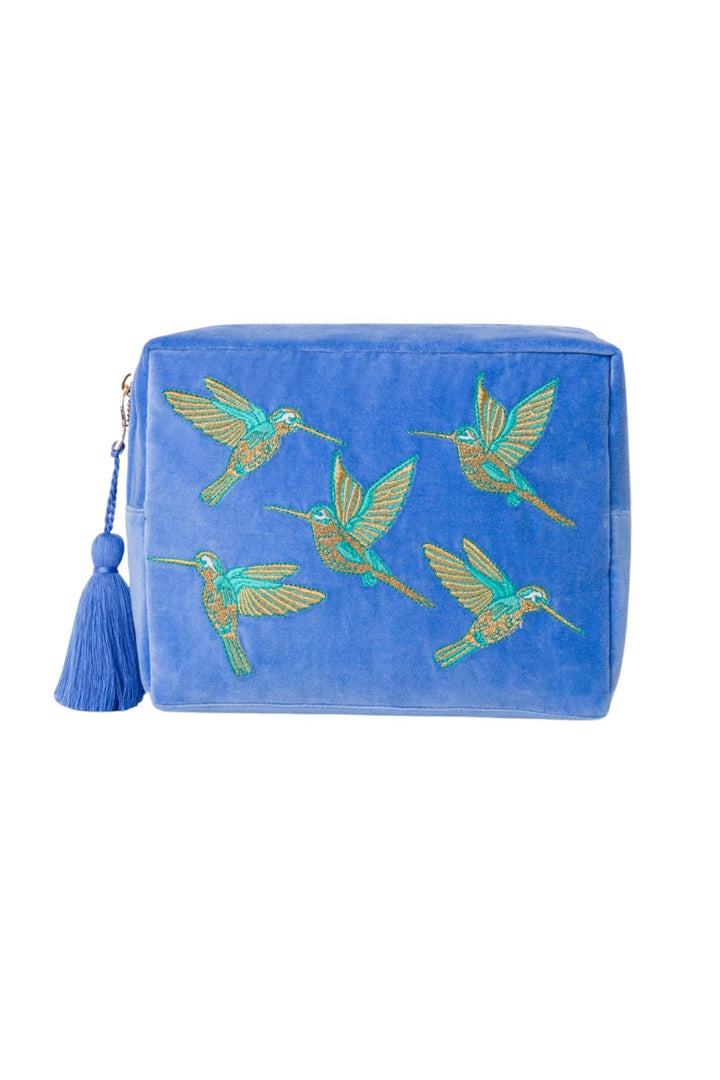 Elizabeth Scarlett Blue Hummingbird Velvet Wash Bag