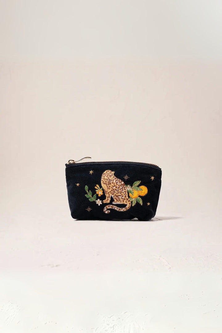 Elizabeth Scarlett Charcoal Jungle Jaguar Velvet Coin Purse