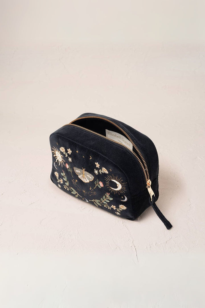 Elizabeth Scarlett Charcoal Midnight Mysticism Velvet Makeup Bag