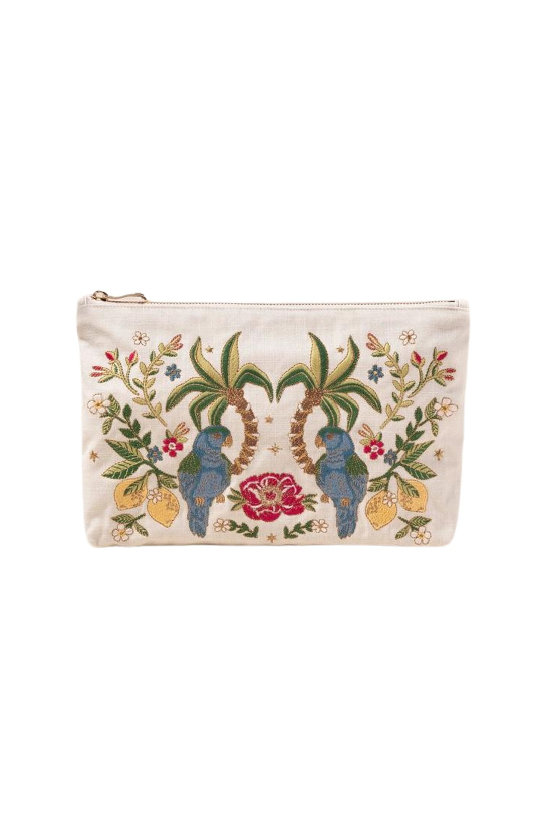 Elizabeth Scarlett Cream Parrot Paradise Canvas Everyday Pouch