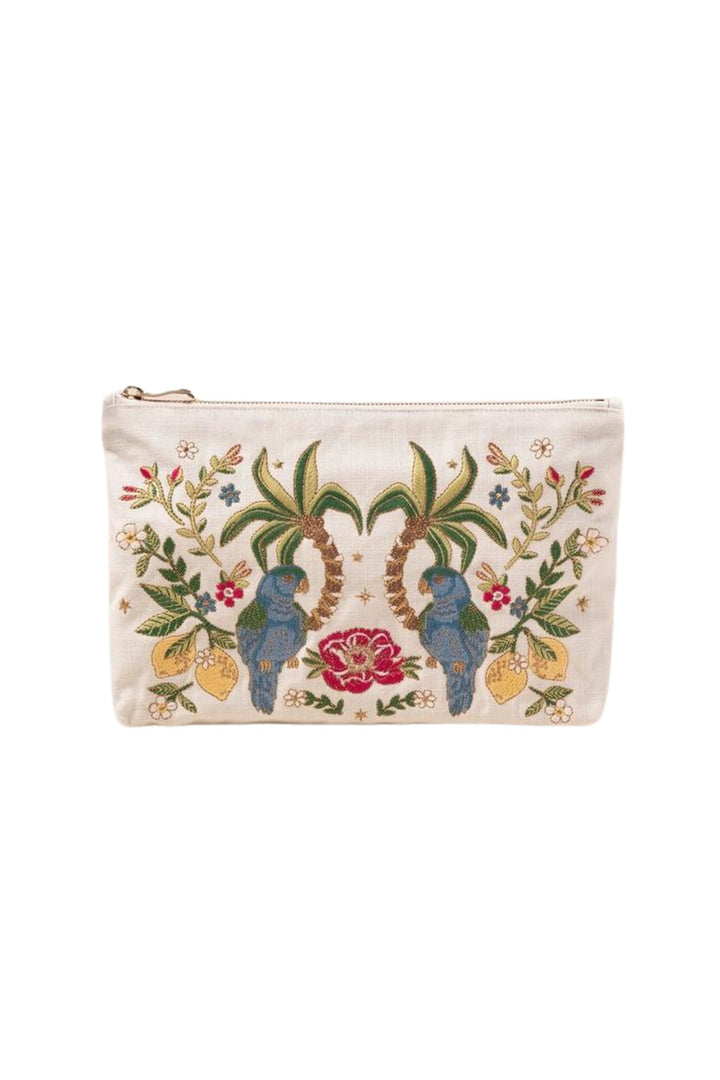 Elizabeth Scarlett Cream Parrot Paradise Canvas Everyday Pouch