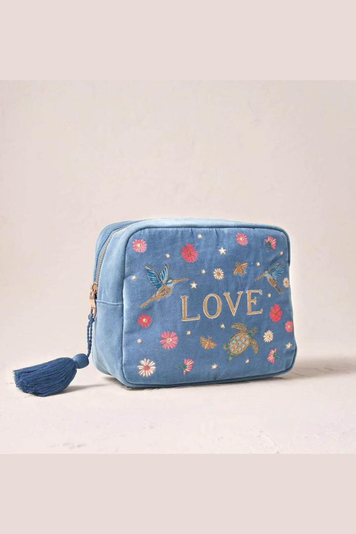 Elizabeth Scarlett Dusky Blue Love Velvet Wash Bag