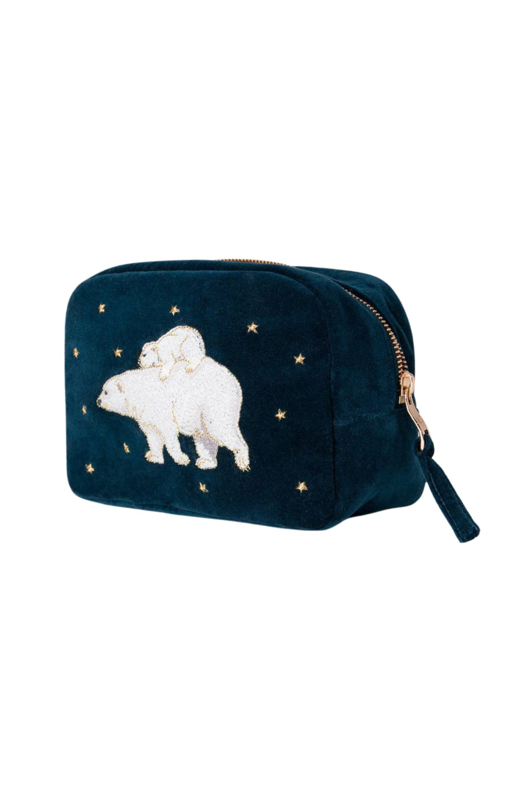 Elizabeth Scarlett Ink Blue Polar Bear Velvet Cosmetics Bag