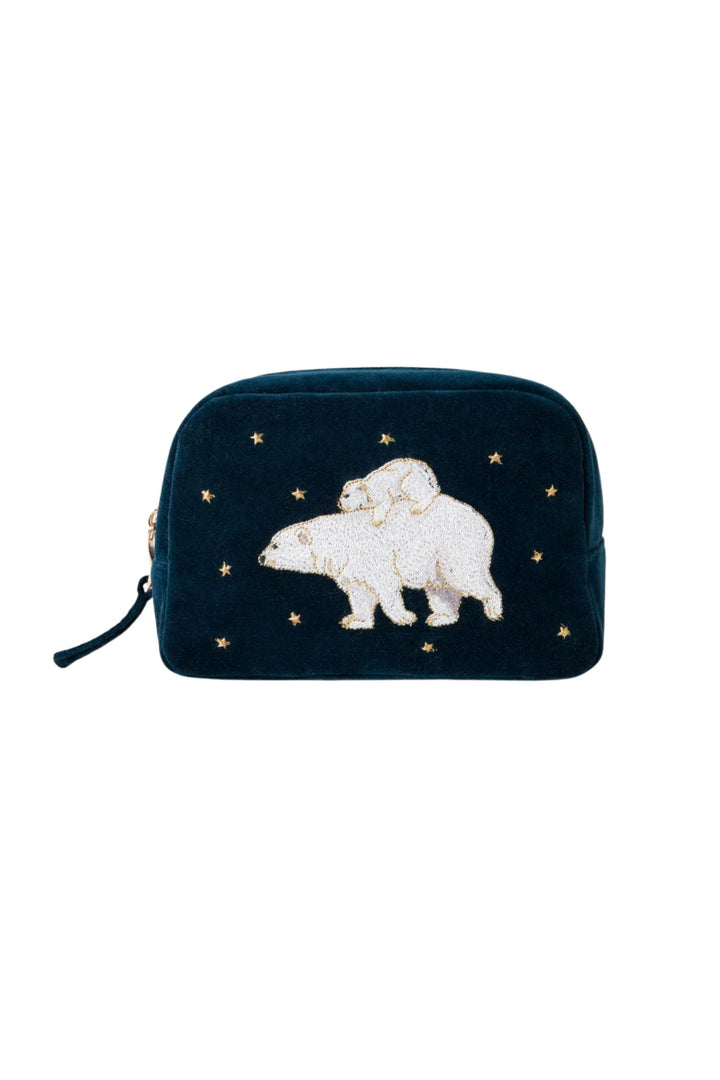 Elizabeth Scarlett Ink Blue Polar Bear Velvet Cosmetics Bag