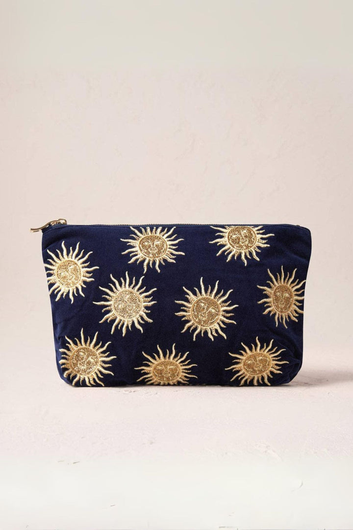 Elizabeth Scarlett Navy Blue Velvet Sun Goddess Everyday Pouch