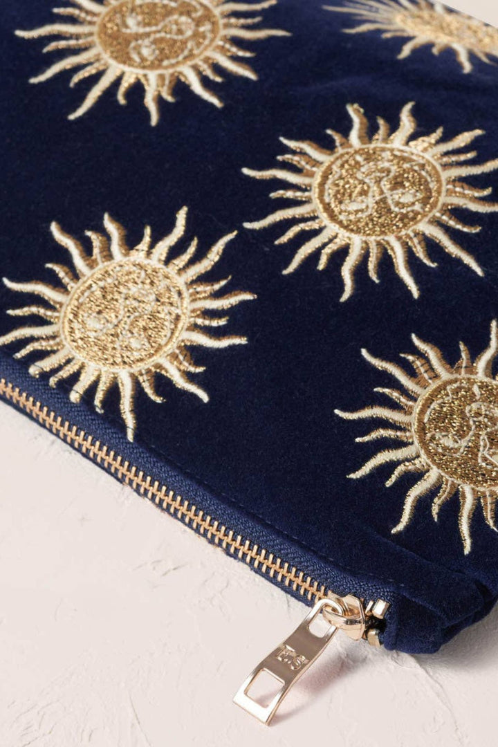 Elizabeth Scarlett Navy Blue Velvet Sun Goddess Everyday Pouch