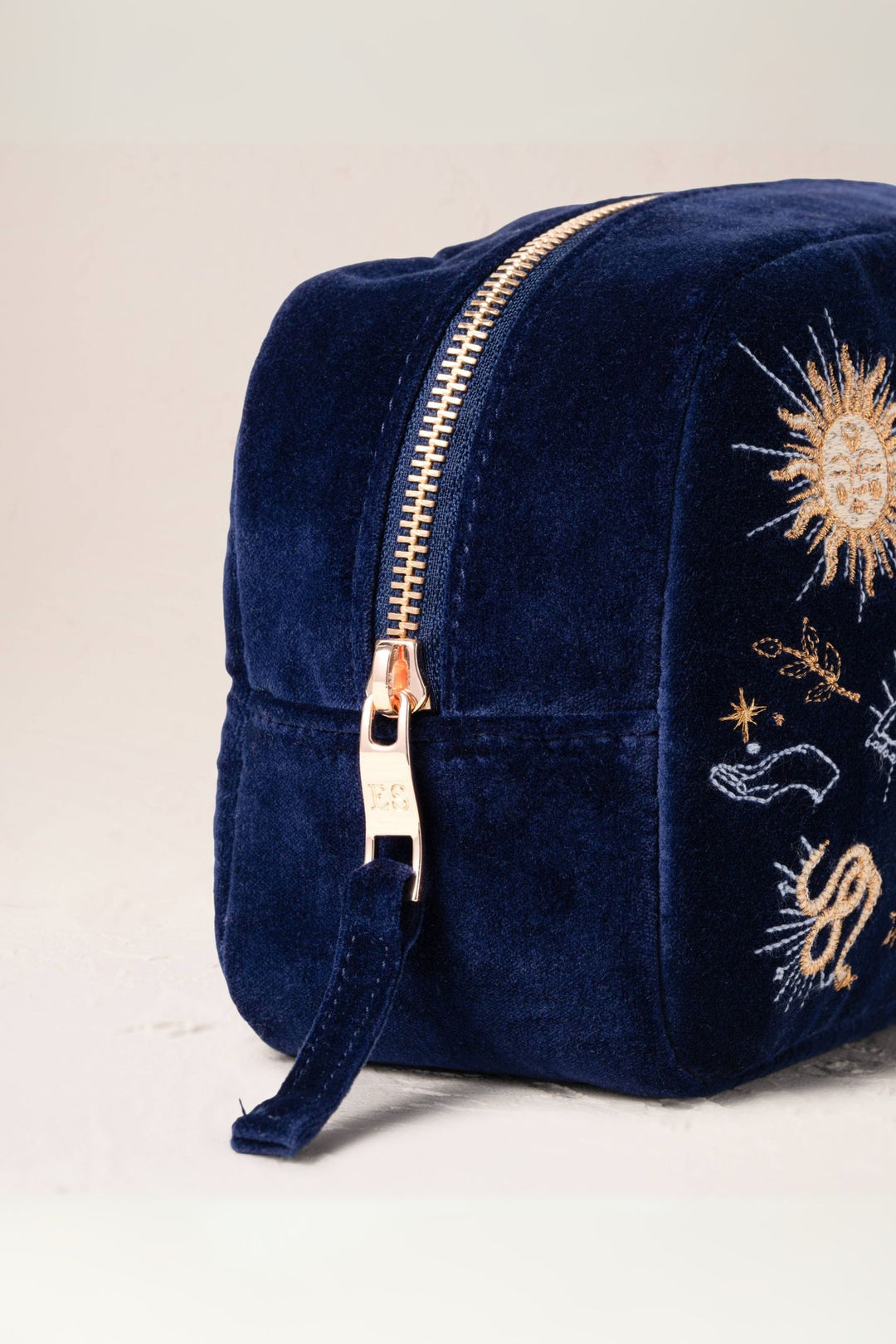 Elizabeth Scarlett Navy Boho Mysticism Velvet Makeup Bag