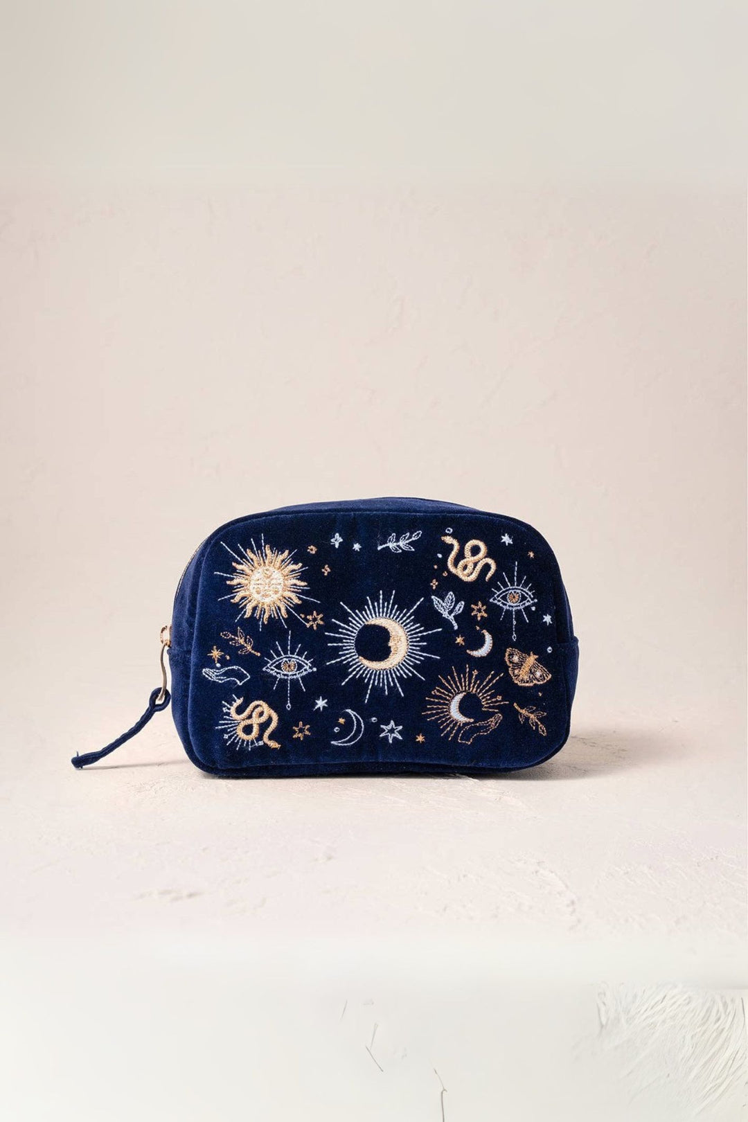 Elizabeth Scarlett Navy Boho Mysticism Velvet Makeup Bag