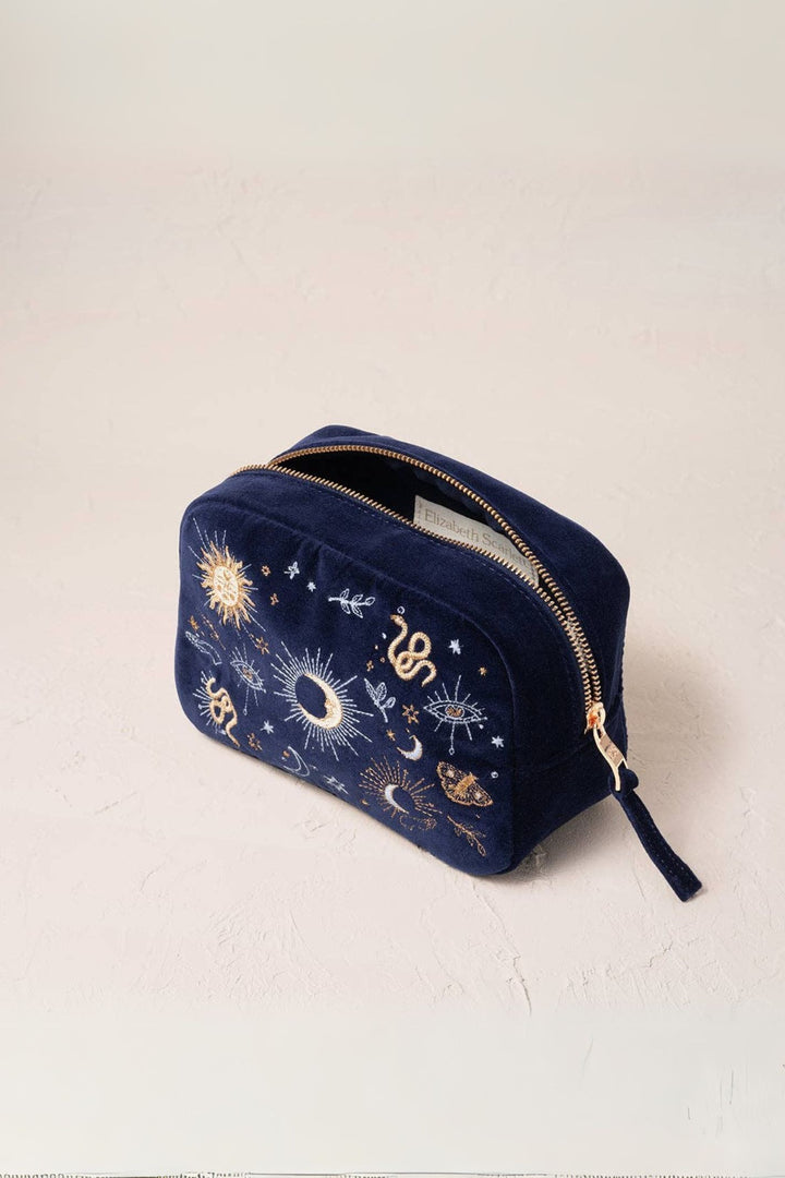 Elizabeth Scarlett Navy Boho Mysticism Velvet Makeup Bag