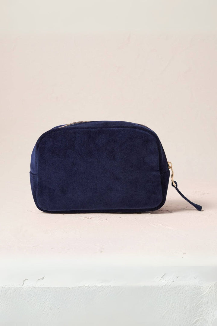 Elizabeth Scarlett Navy Sun Goddess Velvet Makeup Bag