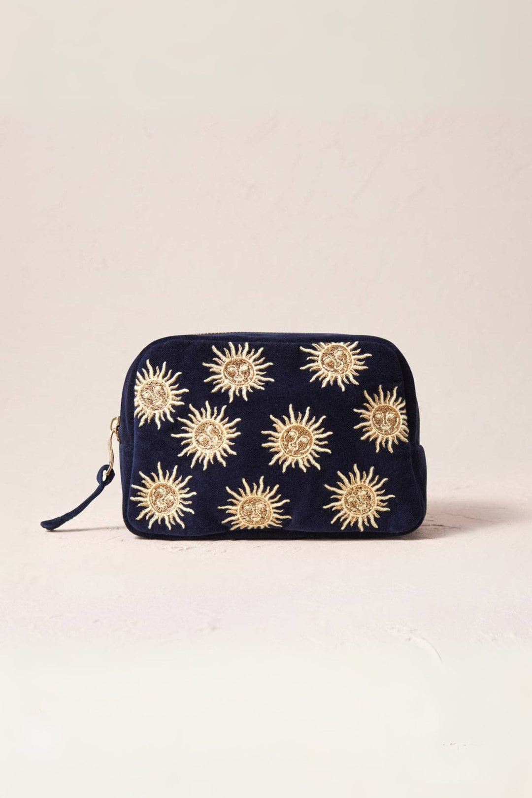 Elizabeth Scarlett Navy Sun Goddess Velvet Makeup Bag