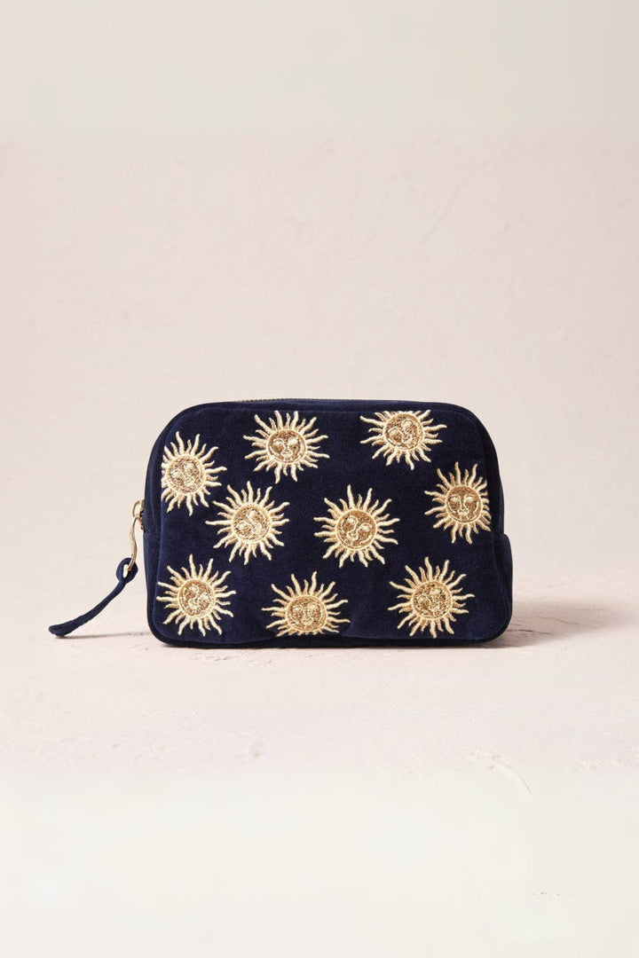 Elizabeth Scarlett Navy Sun Goddess Velvet Makeup Bag