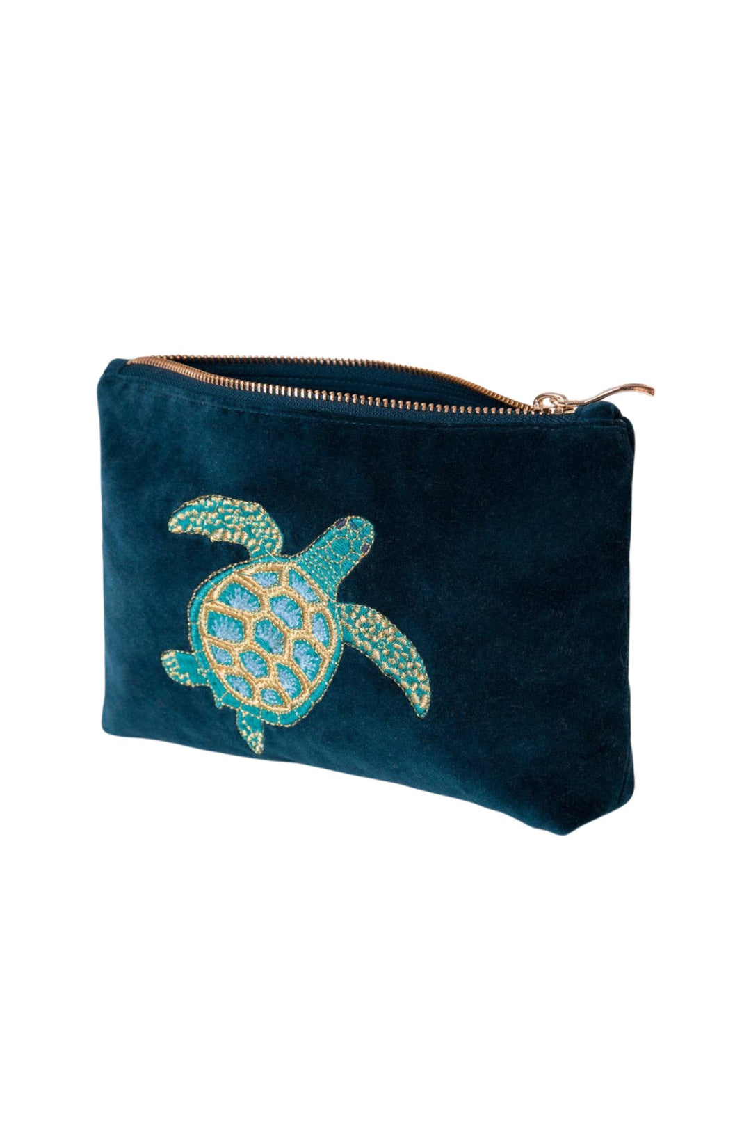 Elizabeth Scarlett Navy Turtle Conservation Mini Velvet Pouch