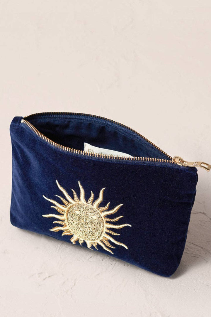 Elizabeth Scarlett Navy Velvet Sun Goddess Mini Pouch