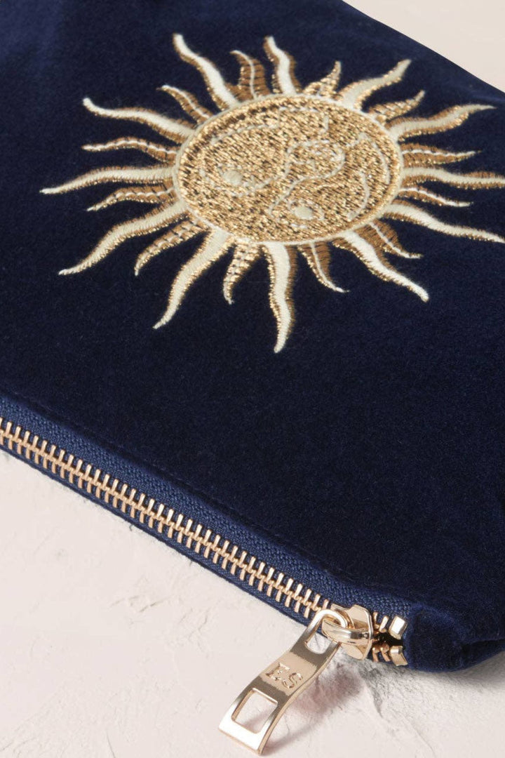 Elizabeth Scarlett Navy Velvet Sun Goddess Mini Pouch