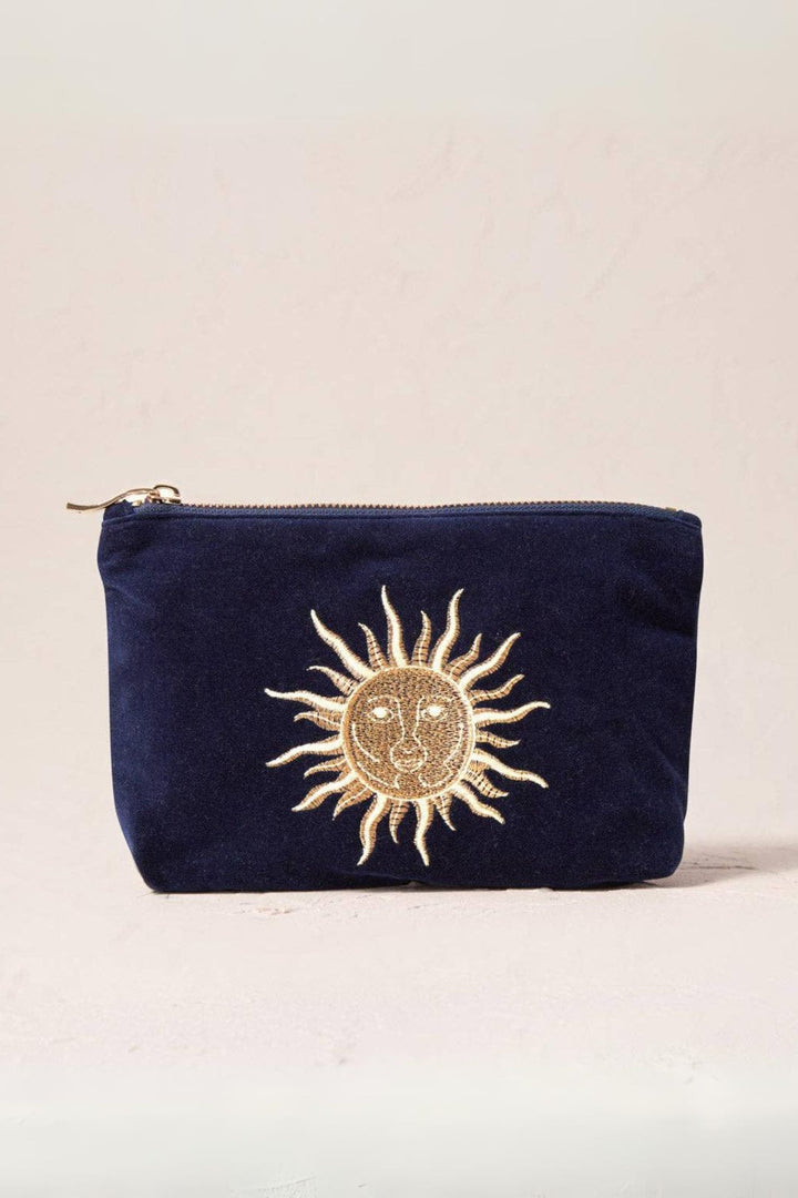 Elizabeth Scarlett Navy Velvet Sun Goddess Mini Pouch