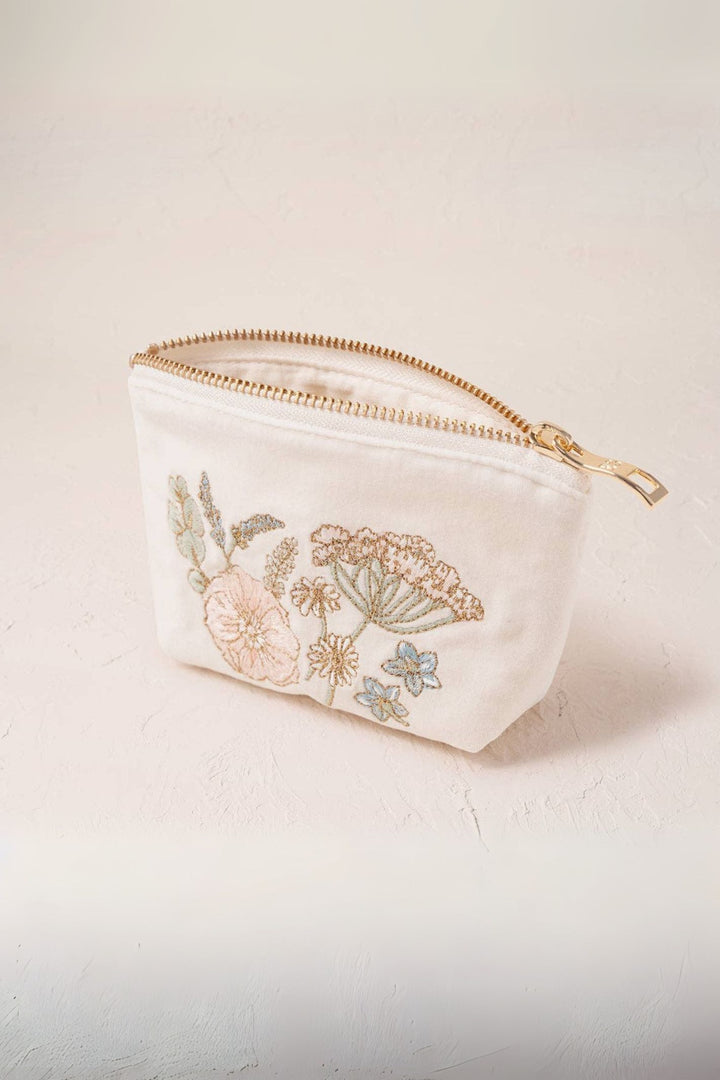 Elizabeth Scarlett Pressed Flowers Bridesmaid Cream Velvet Coin Purse