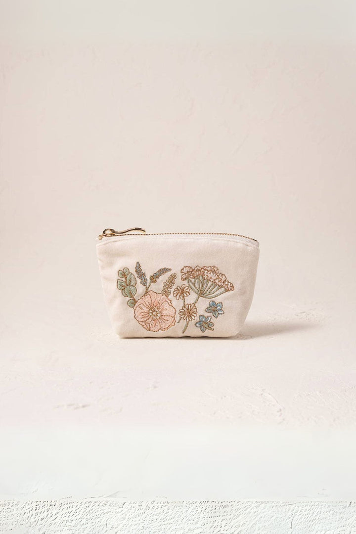 Elizabeth Scarlett Pressed Flowers Bridesmaid Cream Velvet Coin Purse