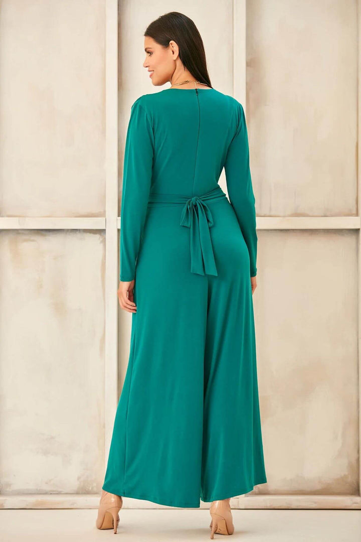 Emerald Green Wrap Over Culotte Jumpsuit