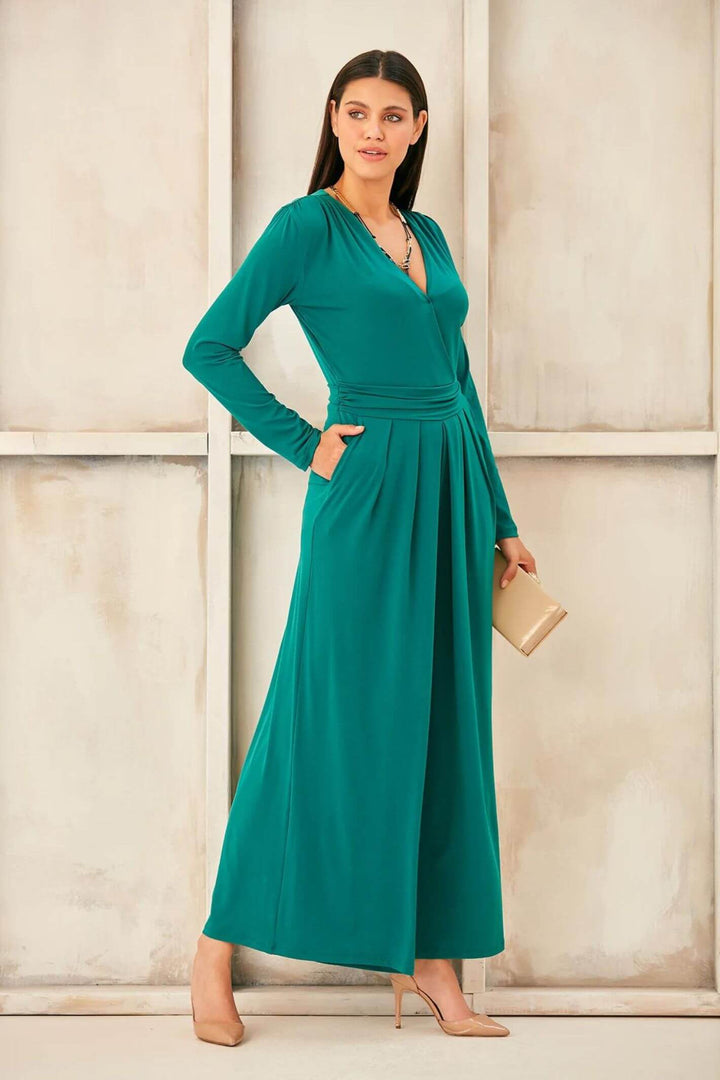 Emerald Green Wrap Over Culotte Jumpsuit