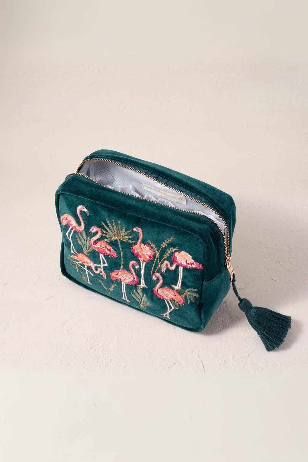 Flamingos Wash Bag Emerald  Velvet