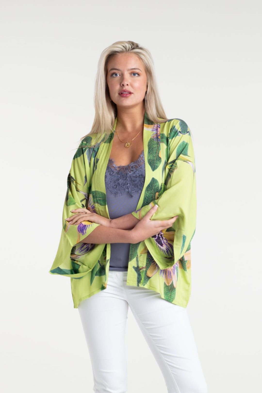 From My Mother's Garden Lime Passion Flower Short Kimono