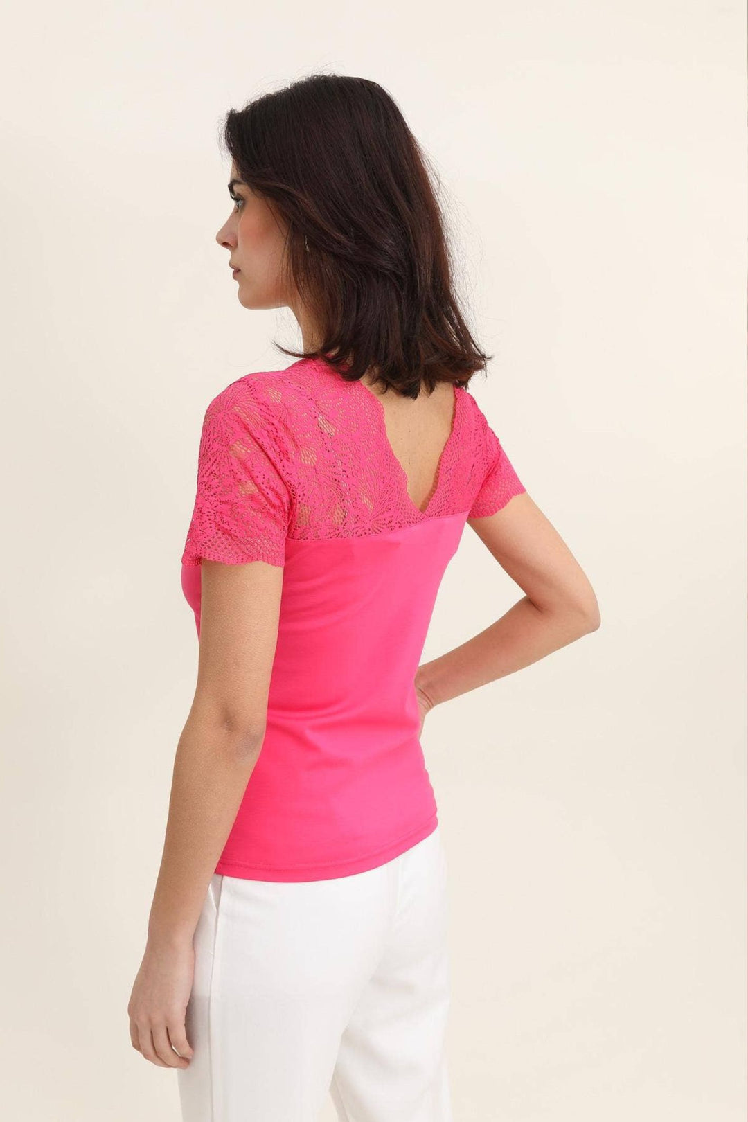 Fuchsia Lace Shoulder Detail Top