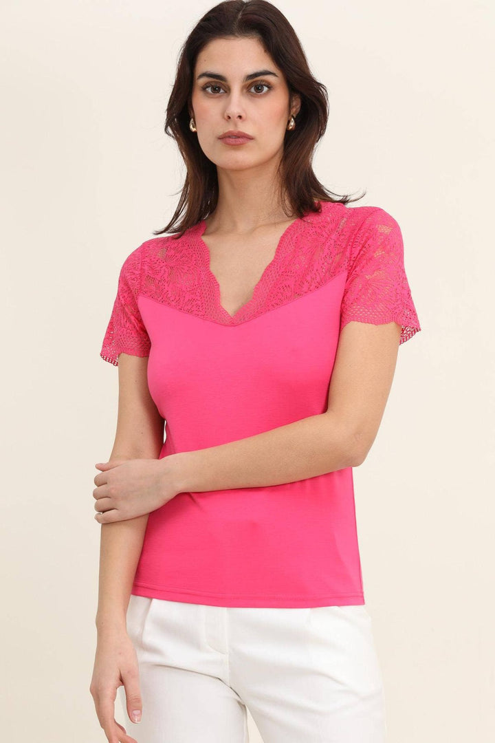 Fuchsia Lace Shoulder Detail Top