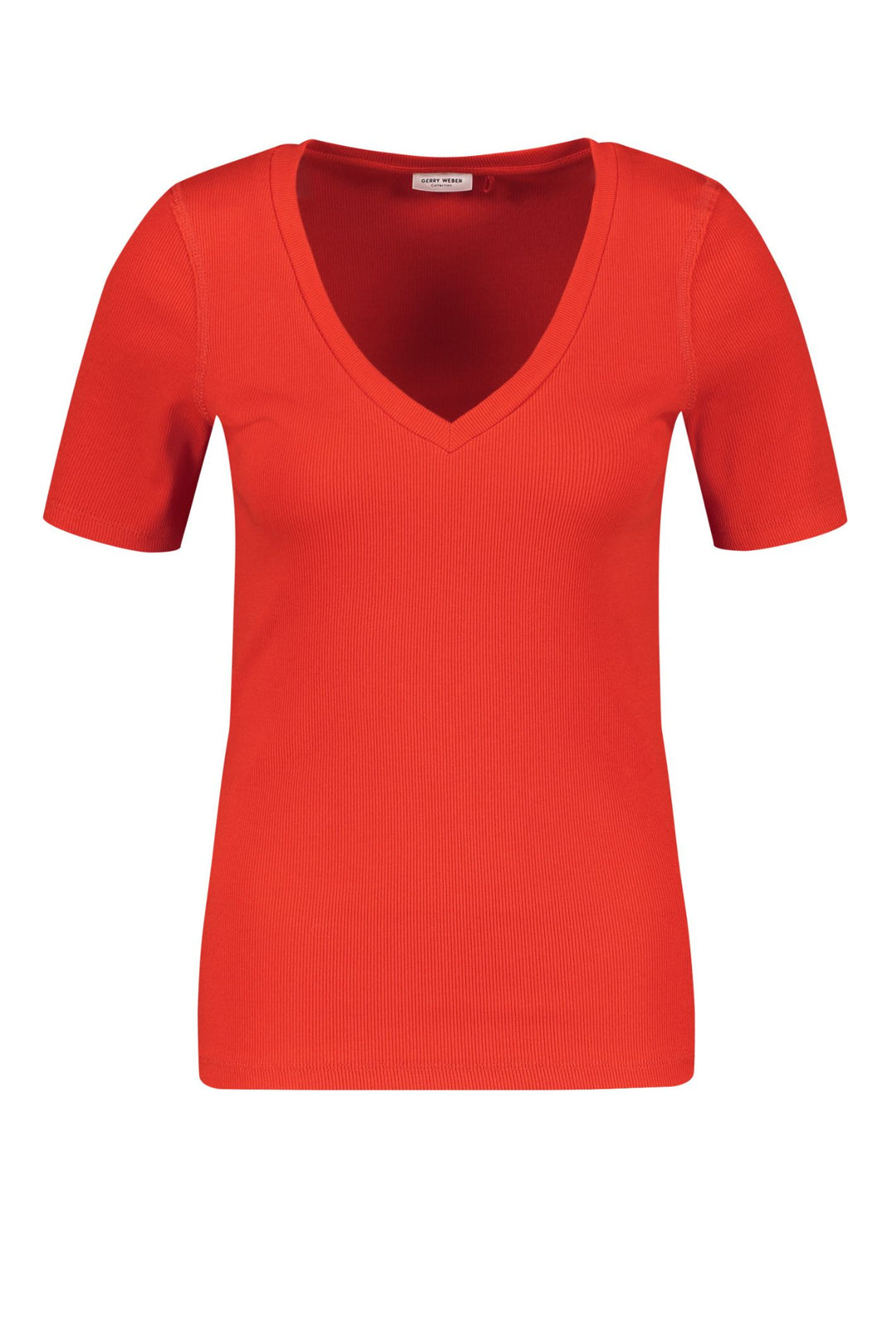 Gerry Weber 170218 Red Ribbed V-Neck T-Shirt