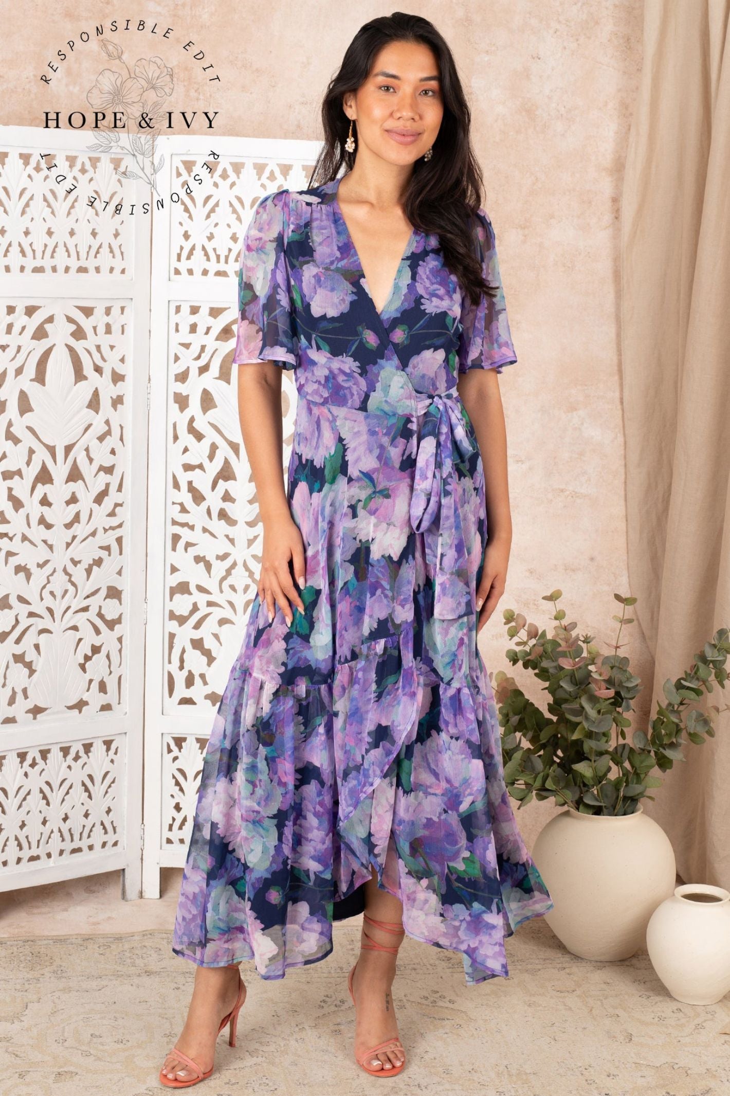 Hope Ivy The Adele Purple Lilac Floral Print Maxi Wrap Dress