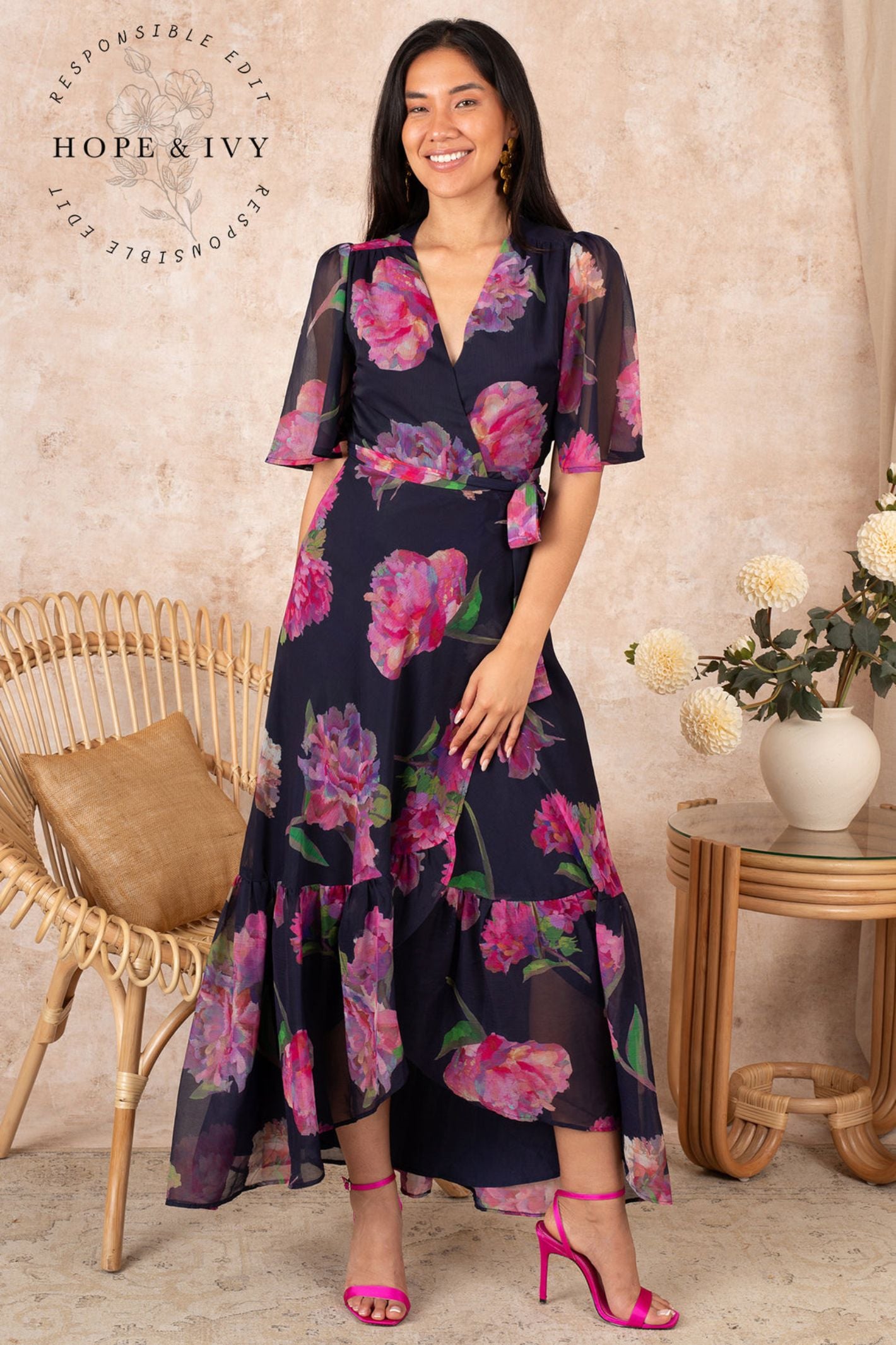 Floral navy wrap dress best sale