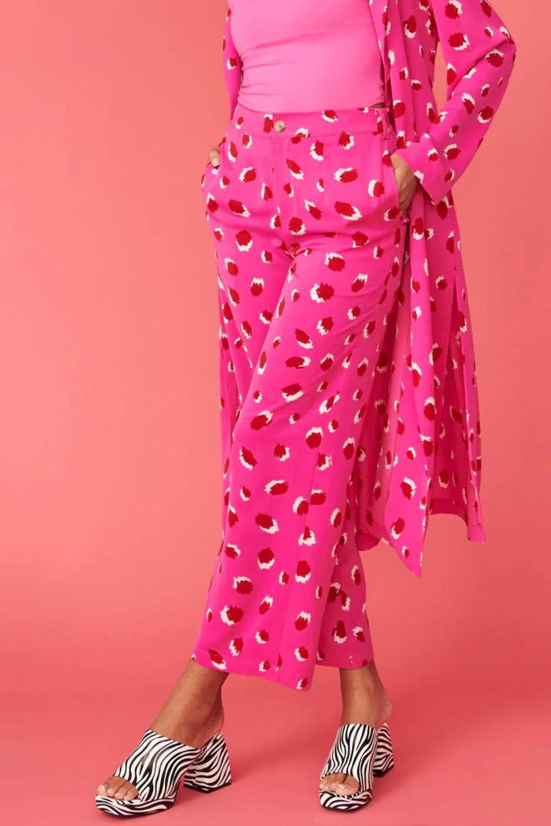 Jayley Hot Pink Leopard Print Wide Leg Trousers