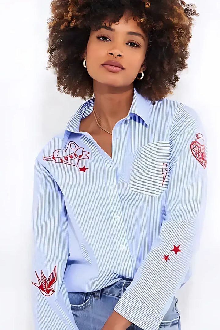 Joe Browns Marcie Embroidered Blue Stripe Shirt WA395