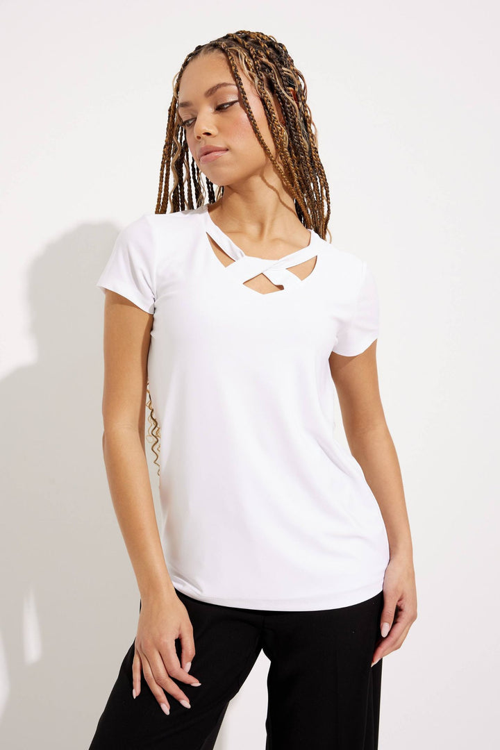 Joseph Ribkoff 232144 Vanilla White Cross Over Top