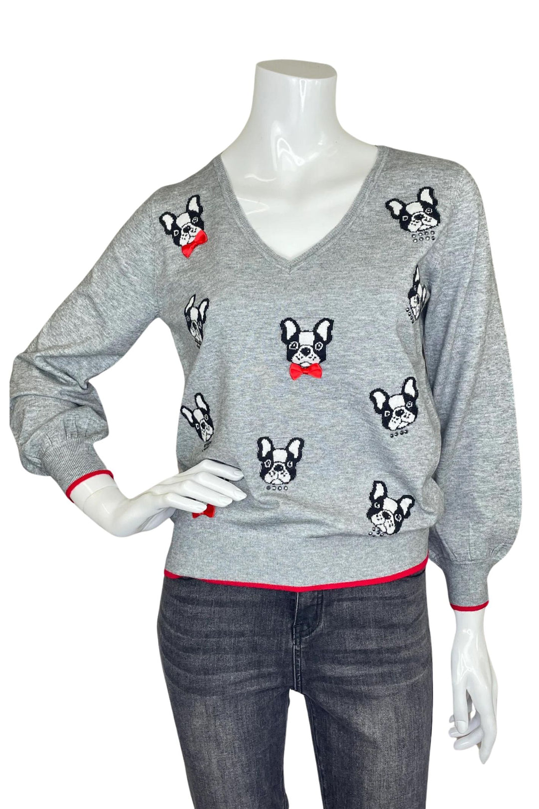 Leo & Ugo AW383 Grey Frenchie Knitted Jumper