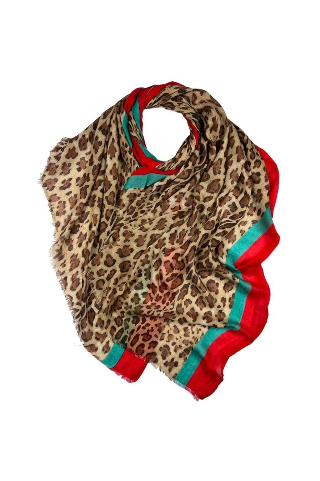 Leopard Print Scarf With Red Border