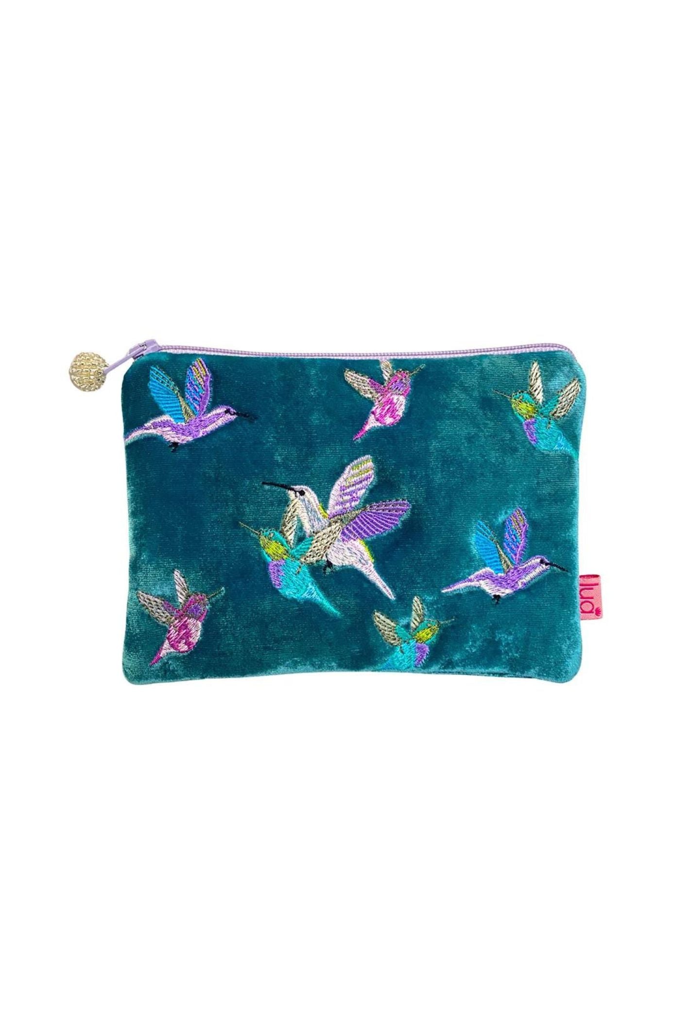 Lua Teal Embroidered Hummingbird Velvet Purse Experience Boutique