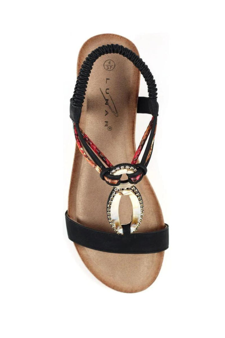 Lunar JLH441 Black Genoa Wedge Sandals