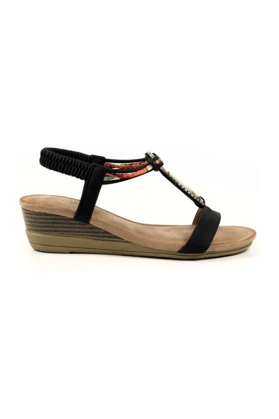 Lunar JLH441 Black Genoa Wedge Sandals