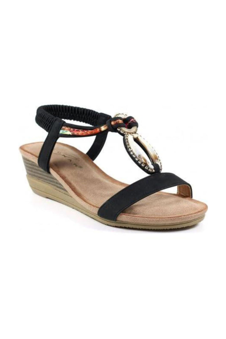 Lunar JLH441 Black Genoa Wedge Sandals