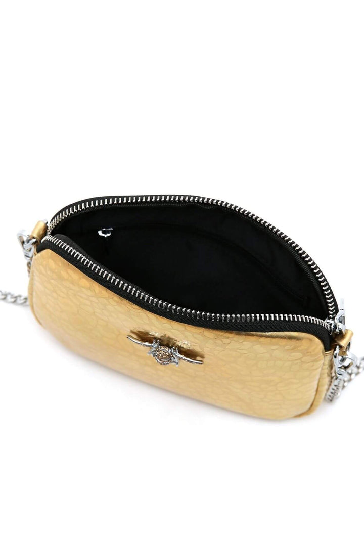 Metallic Gold Leather Bee Crystal Bag