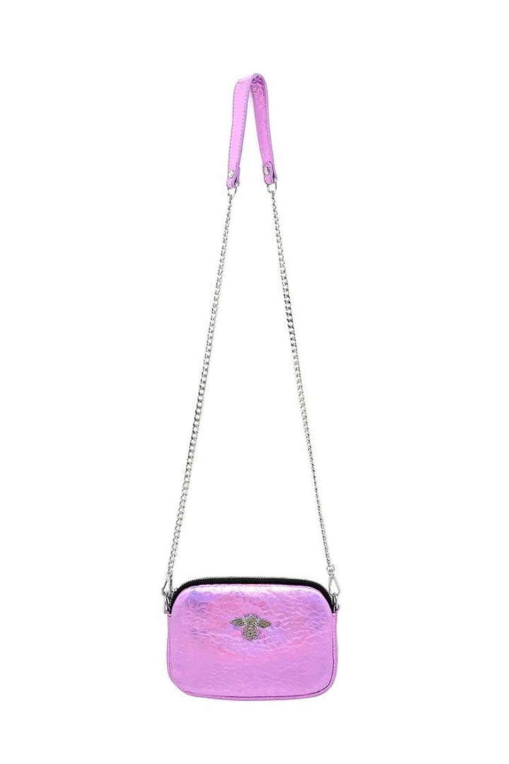 Metallic Pink Leather Bee Crystal Bag