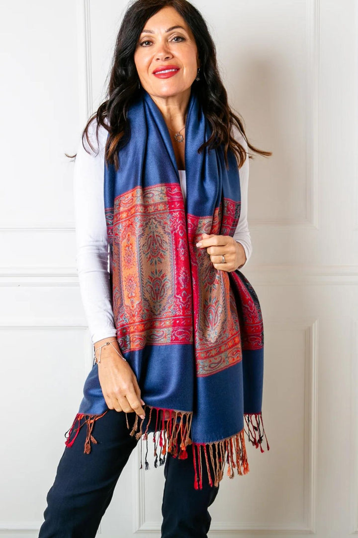 Navy Silky Seville Pashmina