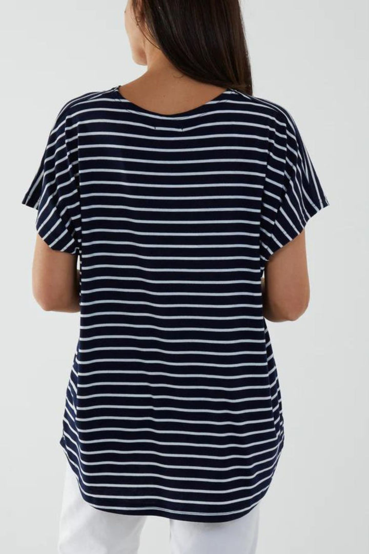 Navy & White Stripe Short Sleeve Top