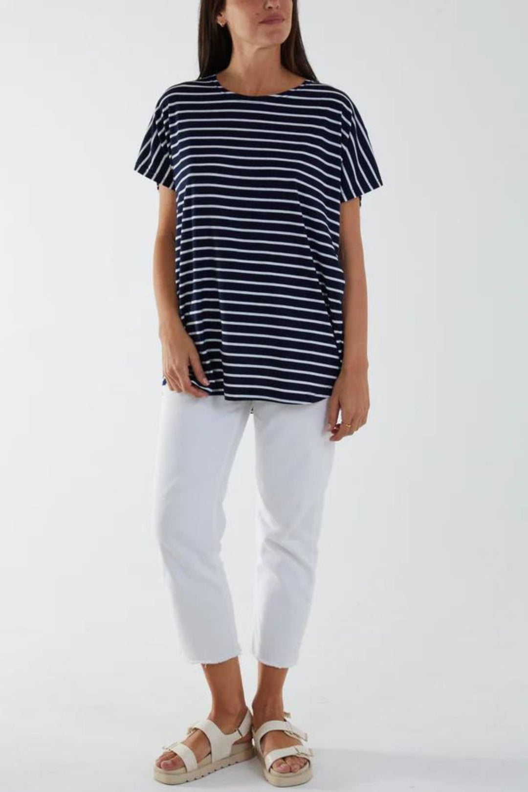 Navy & White Stripe Short Sleeve Top