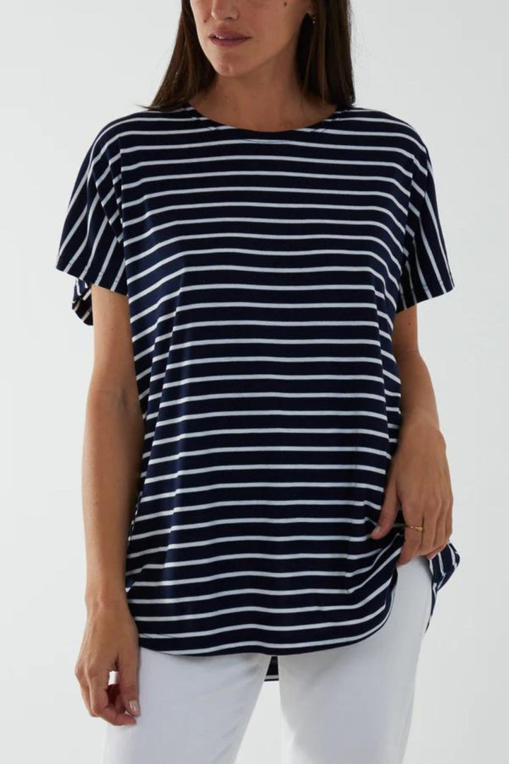 Navy & White Stripe Short Sleeve Top