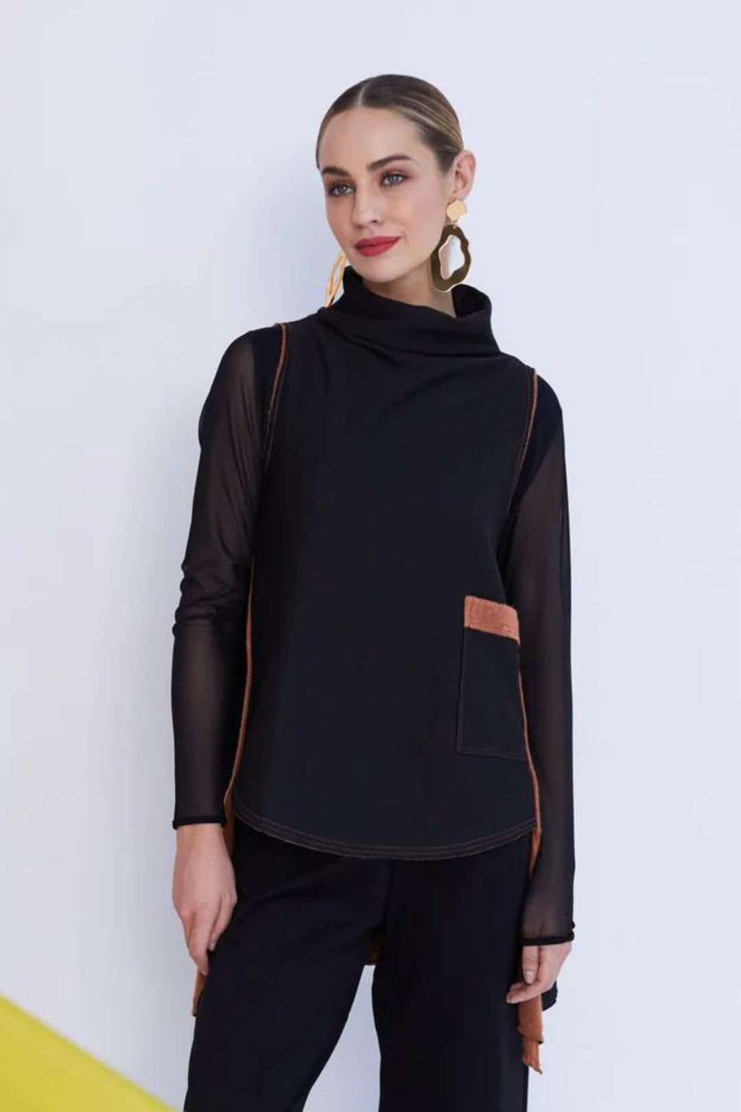 Naya NAW23 106 Black Mesh Sleeve Top